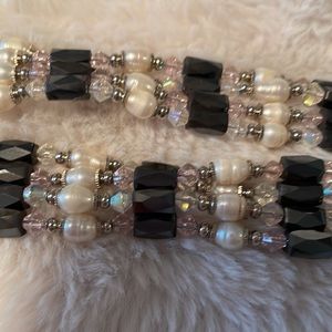 Magnetic hematite bracelet/necklace with pearls, pink, white & silver be…